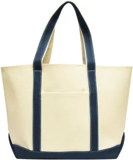 16 oz. xl cotton canvas carmel boat tote - natural/navy Case of 24