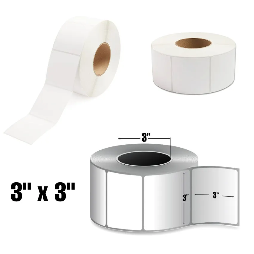 3" x 3" Ultra Removable Adhesive Printer Labels for Machine Applications - 2000 Labels Per Roll, 4 Pack Roll