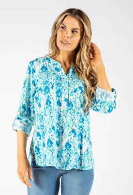 Abstract Print Double Pocket Blouse