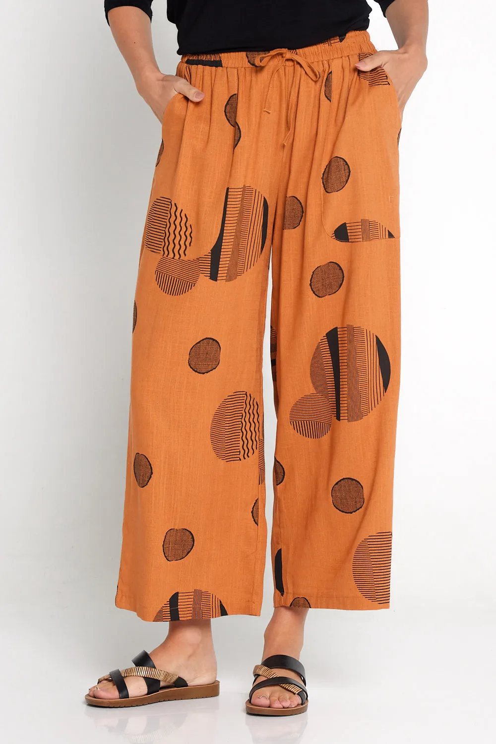 Aiko Linen Pants - Tan/Black Circle