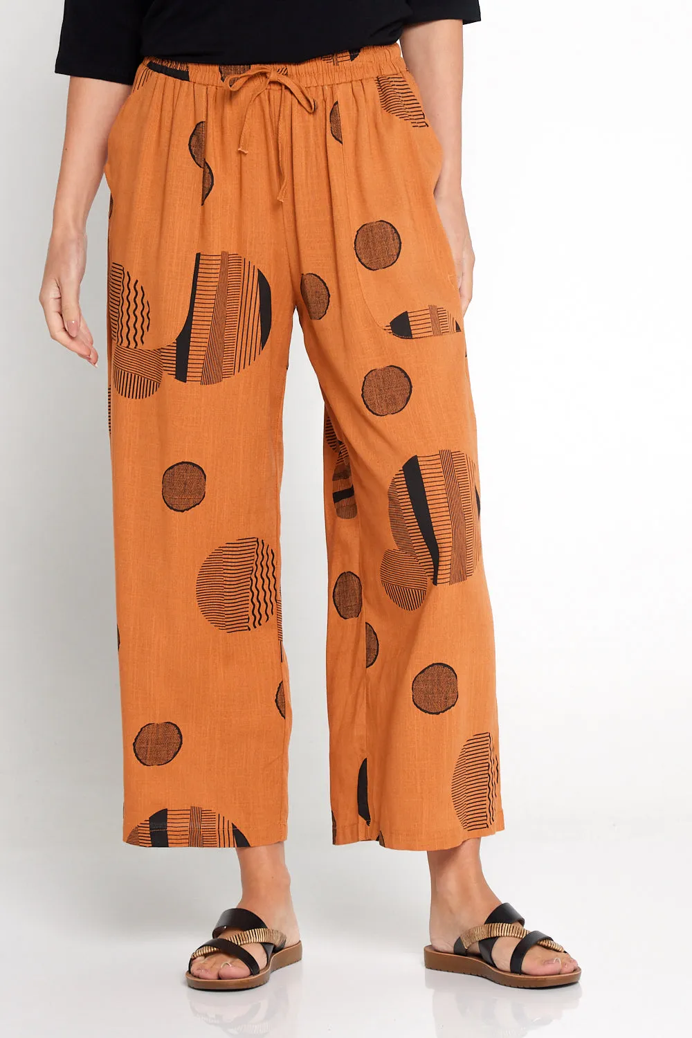 Aiko Linen Pants - Tan/Black Circle