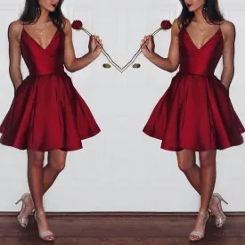 Burgundy 2025 Short Cute Simple Spaghetti Straps Homecoming Dresses