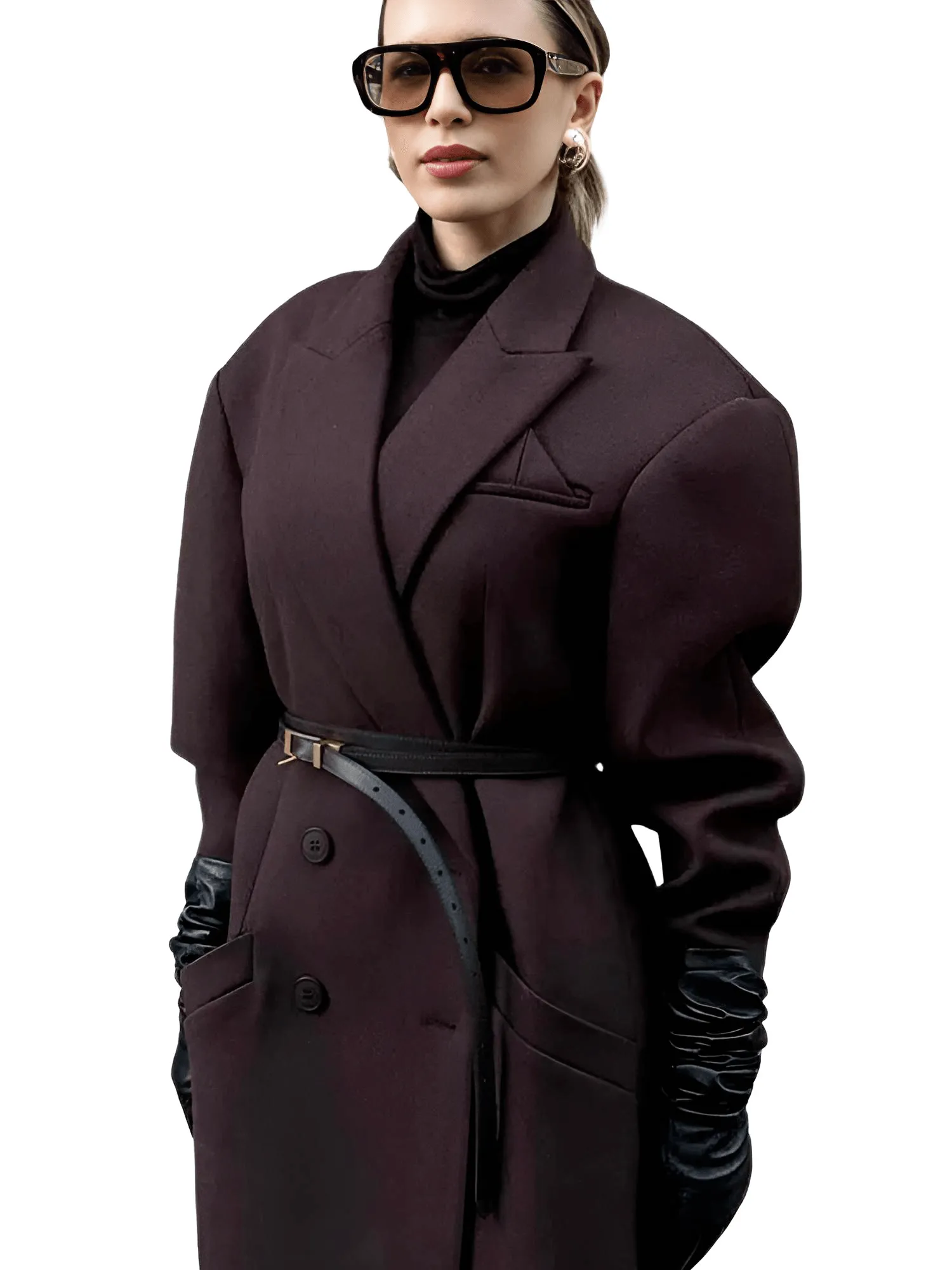 Elegant Double Breasted Woolen Coat Women Fashion Long Sleeves Casual Pockets Overcoat Lady Warm Street Outerwear