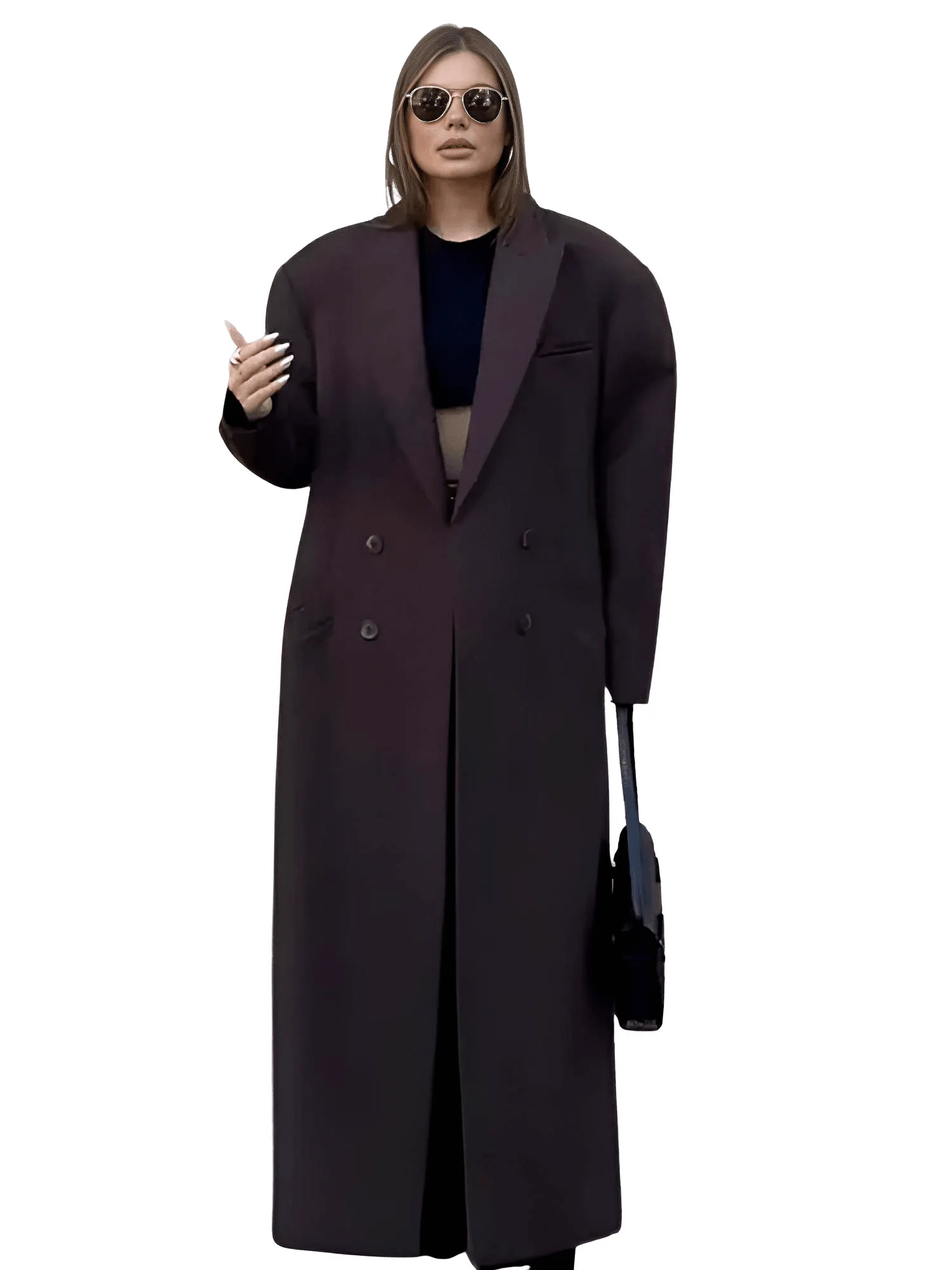 Elegant Double Breasted Woolen Coat Women Fashion Long Sleeves Casual Pockets Overcoat Lady Warm Street Outerwear