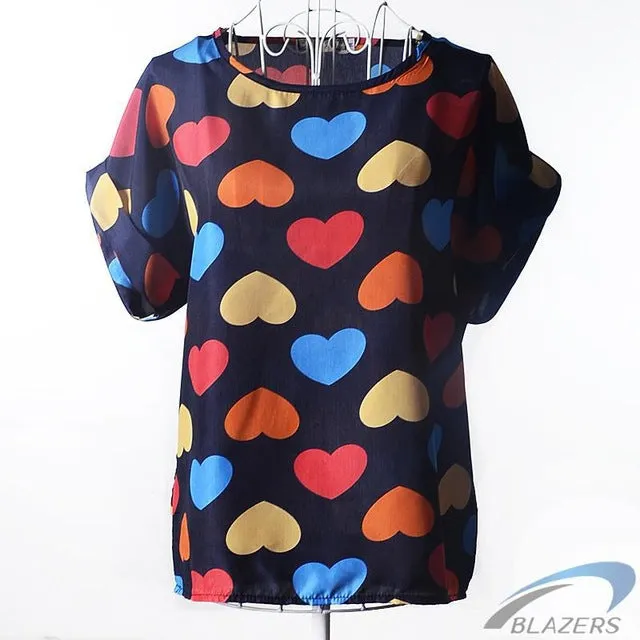 European and American plus size women clothing heart printing t shirt women short-sleeved women tops summer roupas femininas