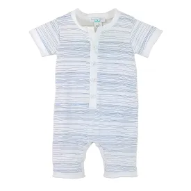 Feather Baby - Henley Romper - Stripe - Blue on White