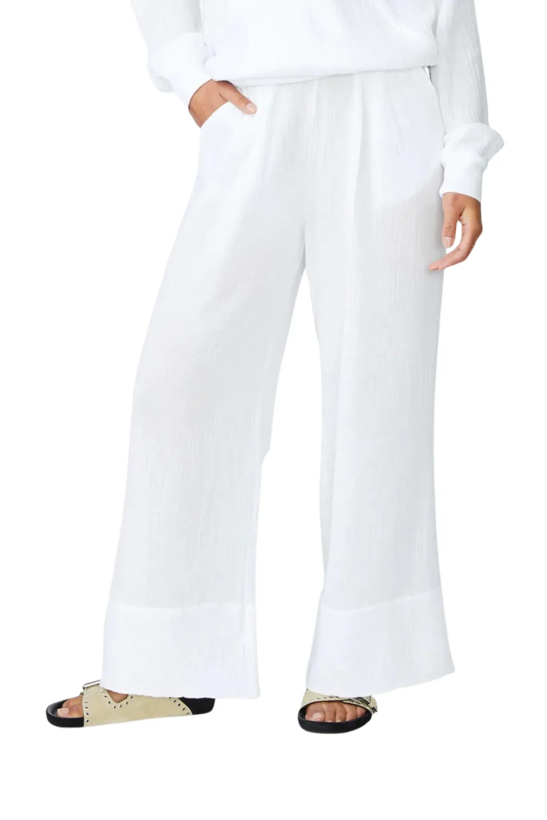 Gauze Wide Leg Pull On Pant, White