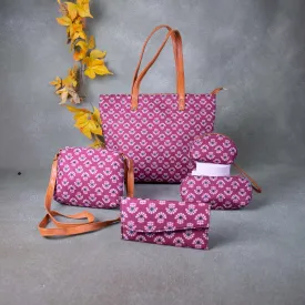 Go Special Tote Combo Set Maroon Colour with Blue Flower Design