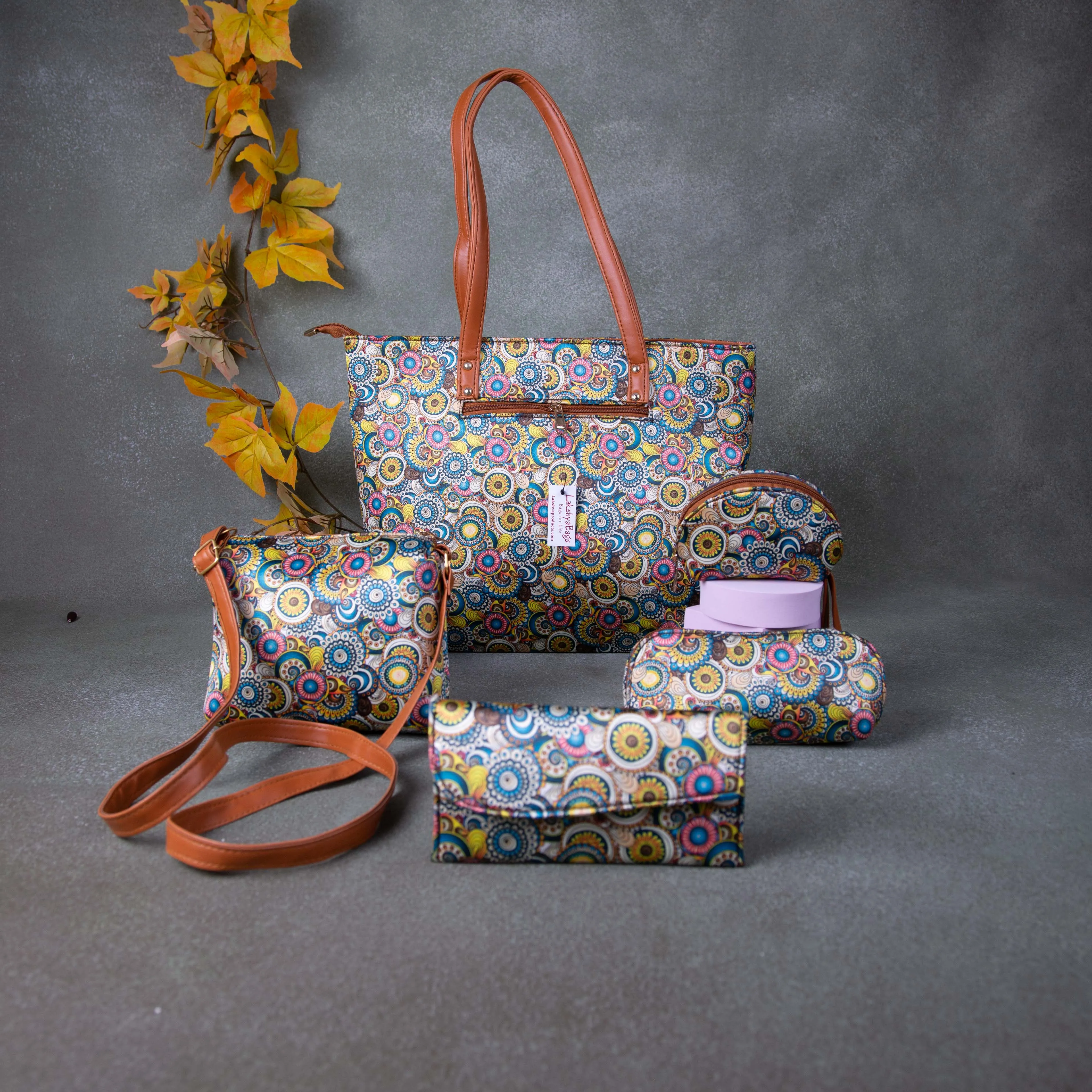 Go Special Tote Combo Set Multi-colour Small Circle  Design