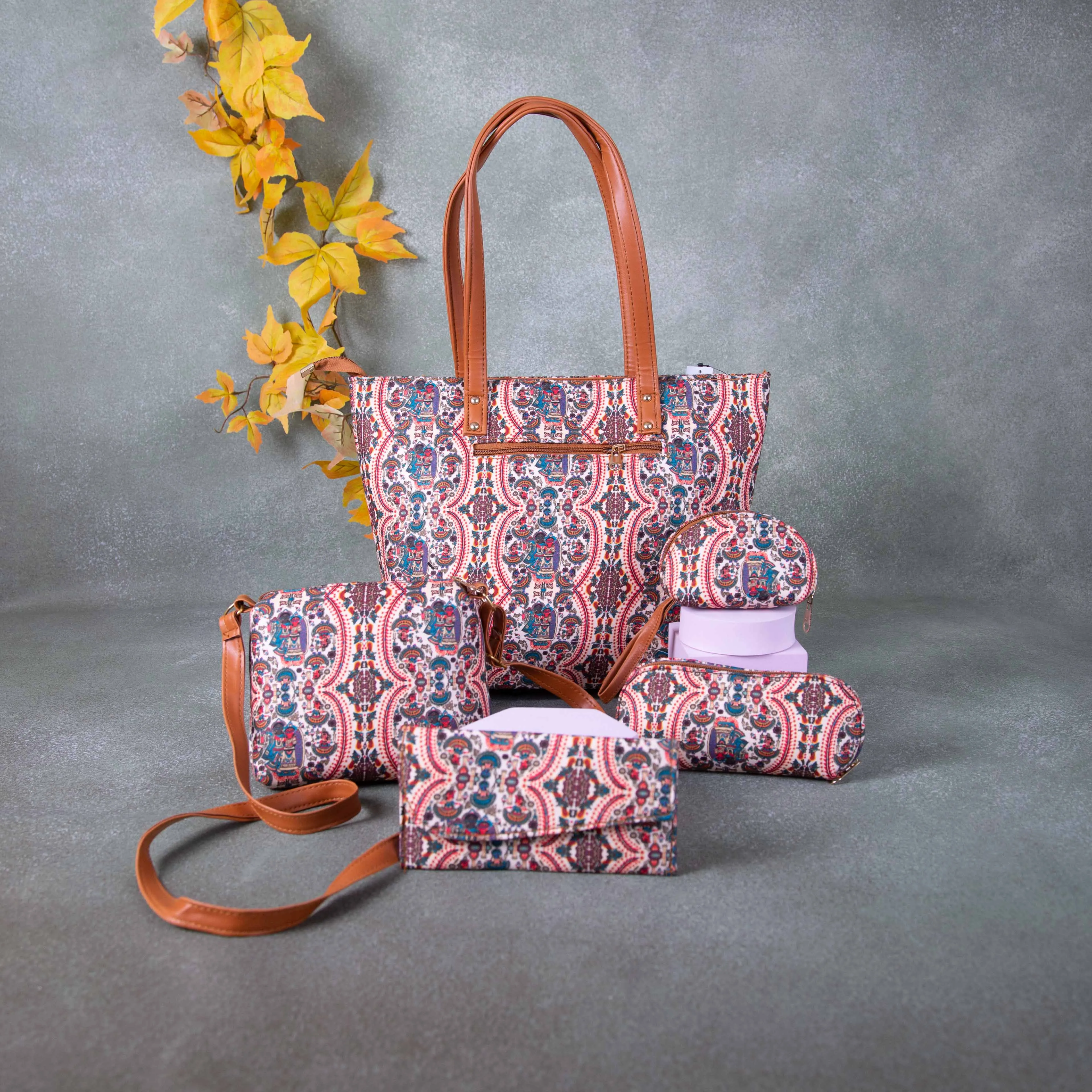 Go Special Tote Combo Set Red Colour Kalamkari Design.