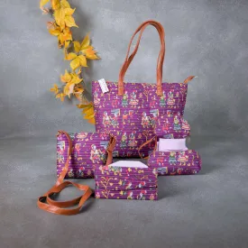 Go Special Tote Combo Set Violet Colour Kalamkari Design.