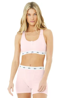 Icon Ribbed Henley Bra - Powder Pink