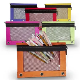 Kicko Pencil Case - 3 Ring Pouch with Mesh Window - Assorted Bright Colors Binder Pouch