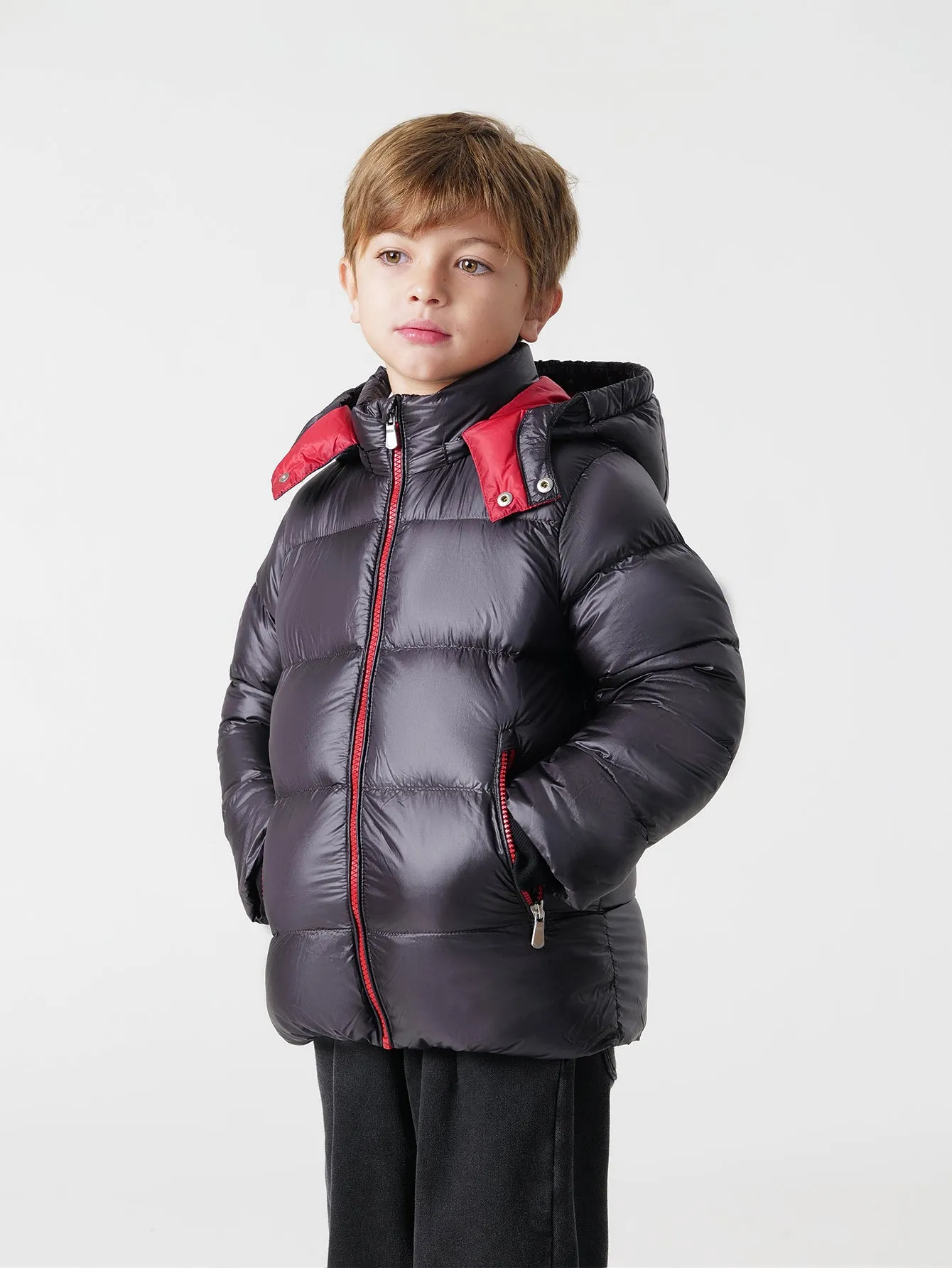 MARC & JANIE Boys Ultralight Hooded Down Parka with Removable Collar 213685