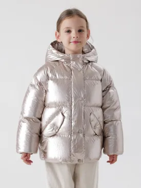 MARC & JANIE Girls Ultralight Metallic Hooded Down Parka 221666