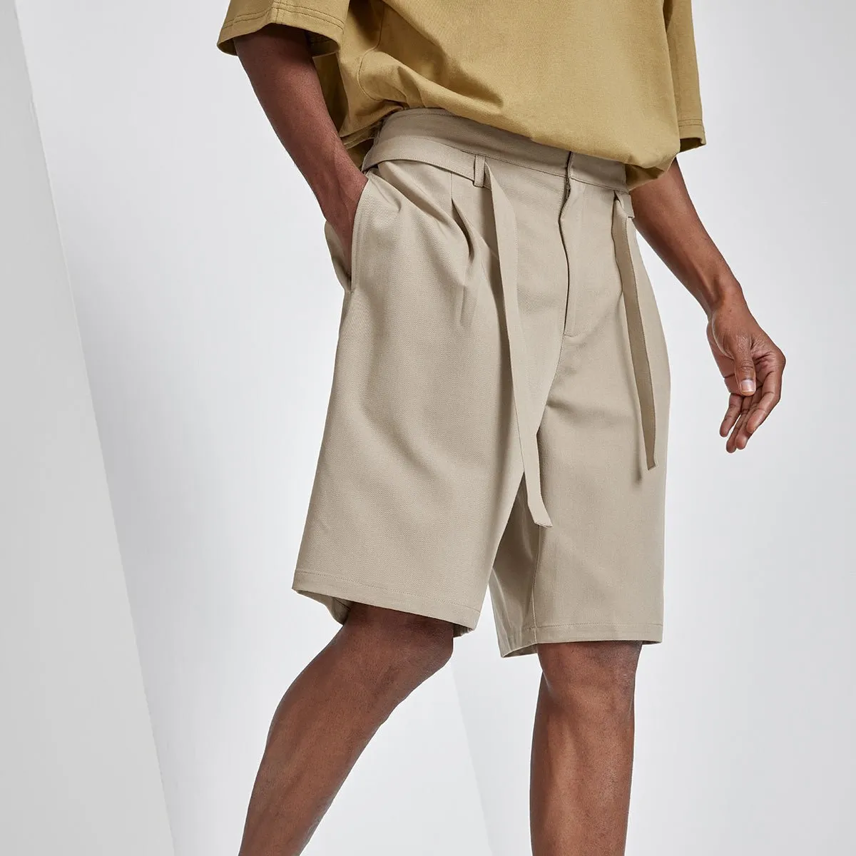 Mid Rise Tie-waist Khaki Bermuda Shorts