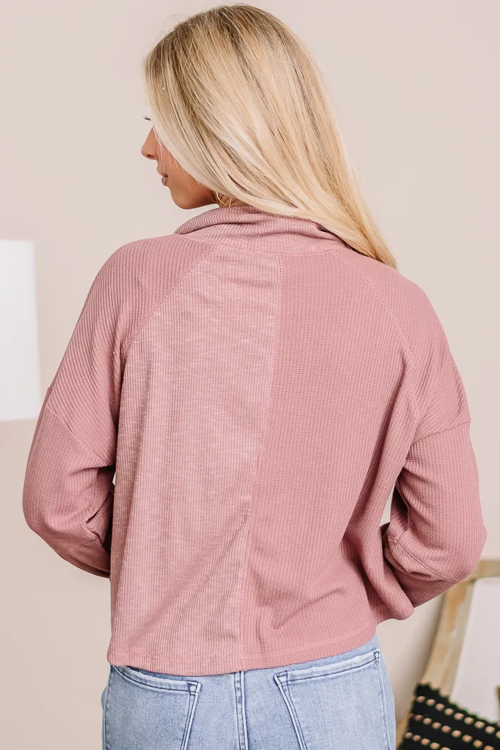 Mock Neck Wide Collar Henley Top | Marsala