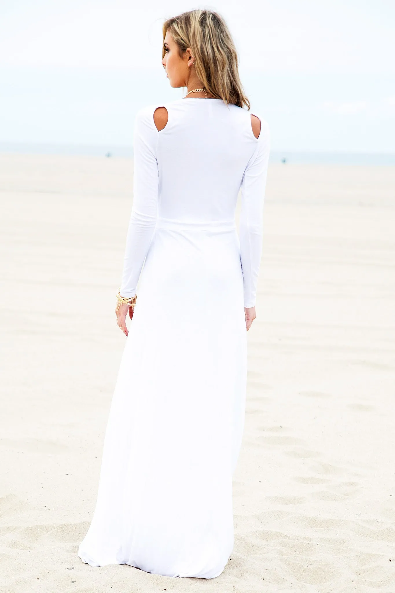 Raya High-Slit Deep-V Maxi Dress - White