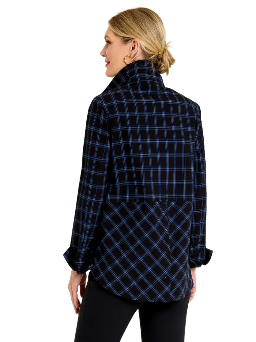 Seersucker Plaid Shirt Tunic With Back Buttons