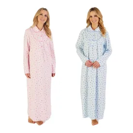 Slenderella Floral Printed Luxury Flannel 51" Long Sleeve Nightdress