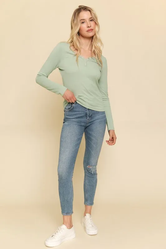 Soft Modal Rib Fitted Henley Top