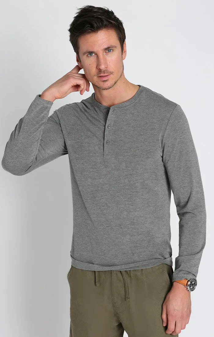 Stretch Long Sleeve Poly Viscose Henley