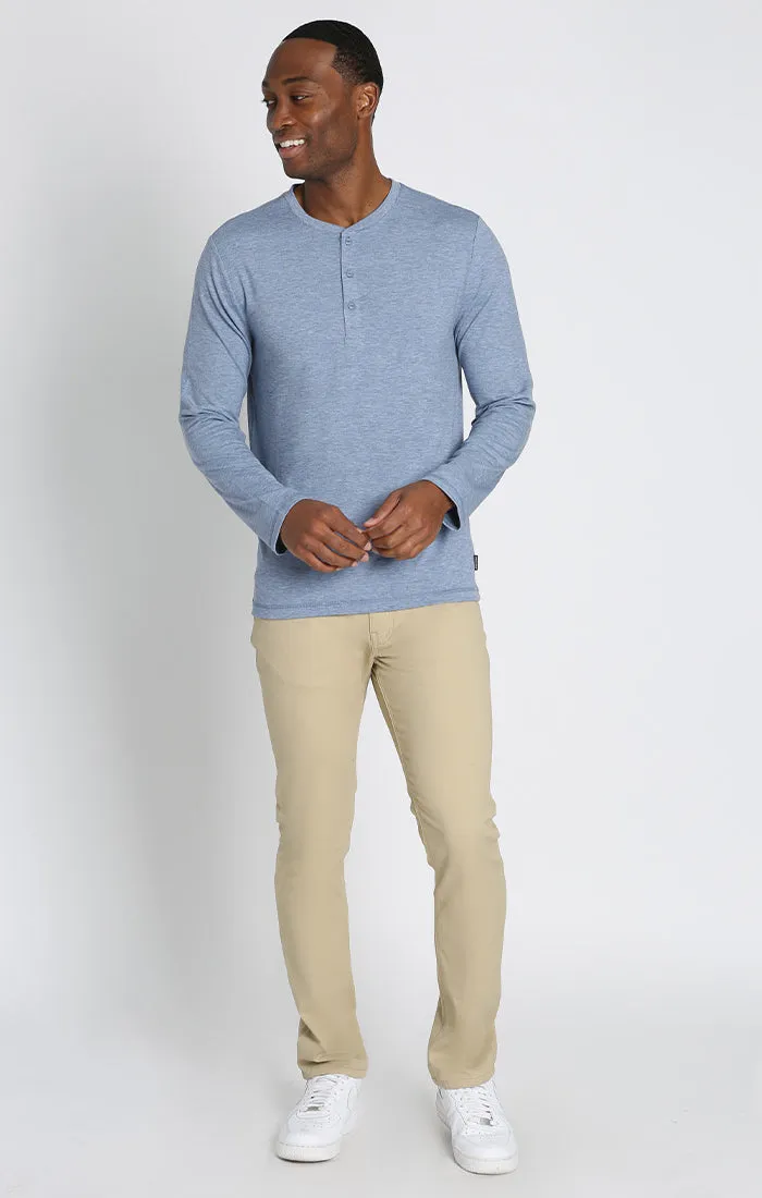 Stretch Long Sleeve Poly Viscose Henley