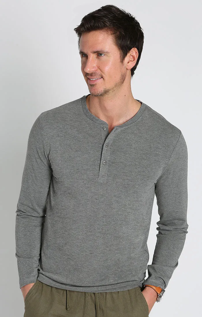 Stretch Long Sleeve Poly Viscose Henley