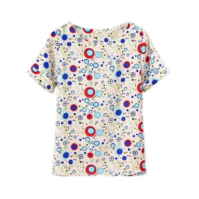 Summer Fashion O Neck Bird Printed Women Tops Colorful Short Sleeve Female T-Shirts Batwing Loose Chiffon Shirt Feminino