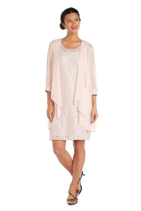 Women's Sheer Draped Jacket and Pearl-Embellished Lace Shift Dress